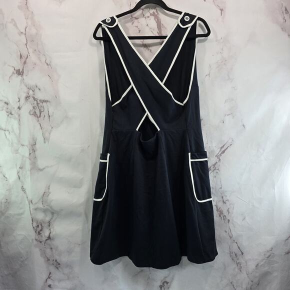 Maeve Dress Womens Large Black White Pinafore Tank Wrap Button Apron - Picture 6 of 14